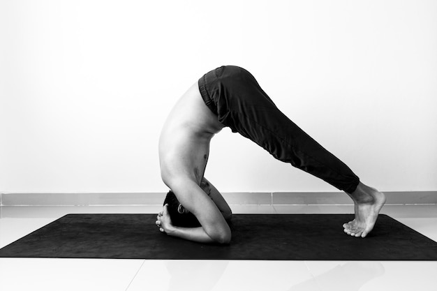 Black and white yoga exercise stretching meditation