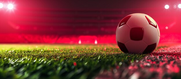 Black and whithe football ball lying on green grass