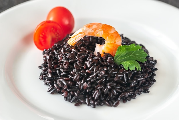 Black wholegrain rice with shrimp