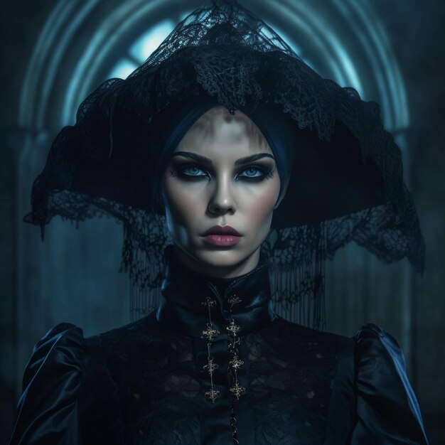 Premium AI Image | Black widow gothic model in a castle