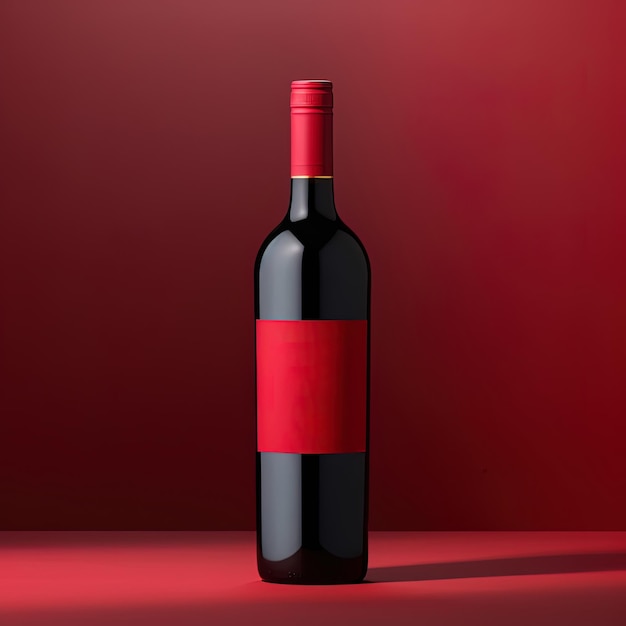 Black wine bottle mockup with empty label for your logo on red background