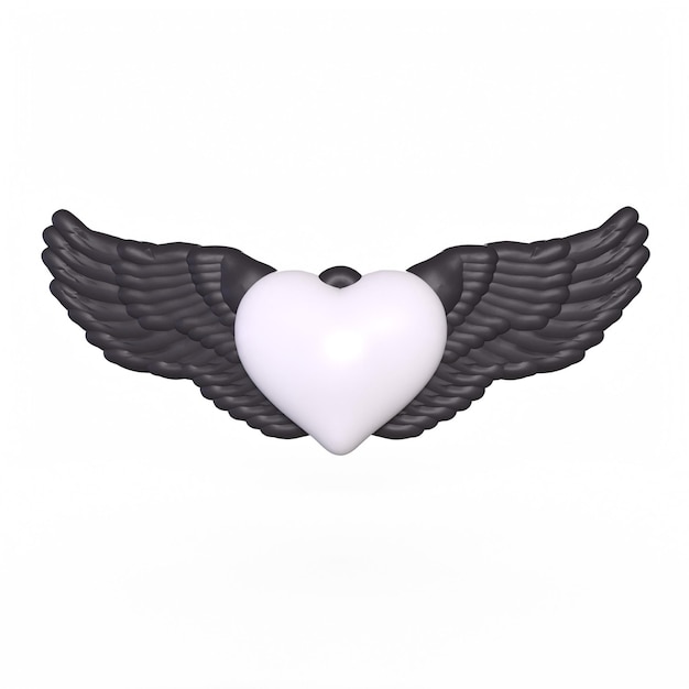 Black Winged heart isolated on white background