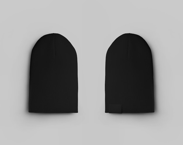 black winter beanie isolated on background Set