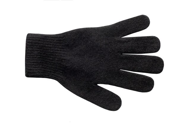 The black winter hand glove on white isolated surface