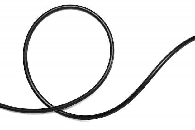 A Black wire cable isolated on a white background abstraction.