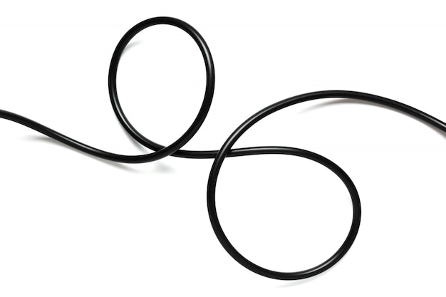 Photo a black wire cable isolated on a white background