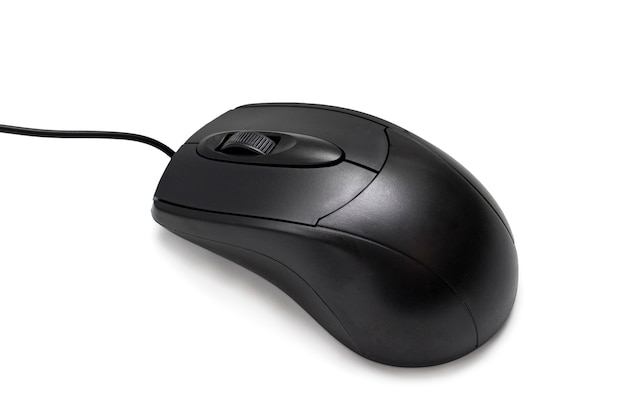 Black wired usb computer mouse isolated