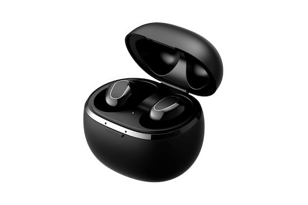 Black wireless earbud with charging case