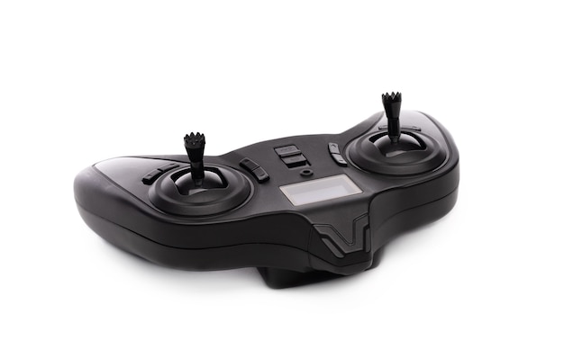 Foto joystick wireless nero isolato su sfondo bianco