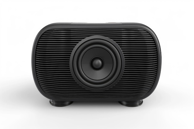 Black wireless speaker with ribbed plastic body and controls