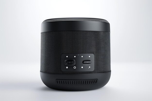 Black wireless speaker with ribbed plastic body and controls