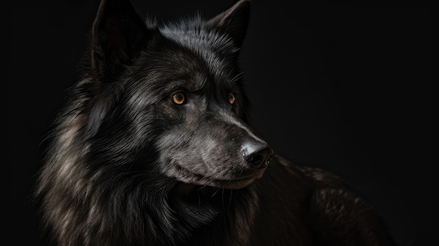 A black wolf with a black background