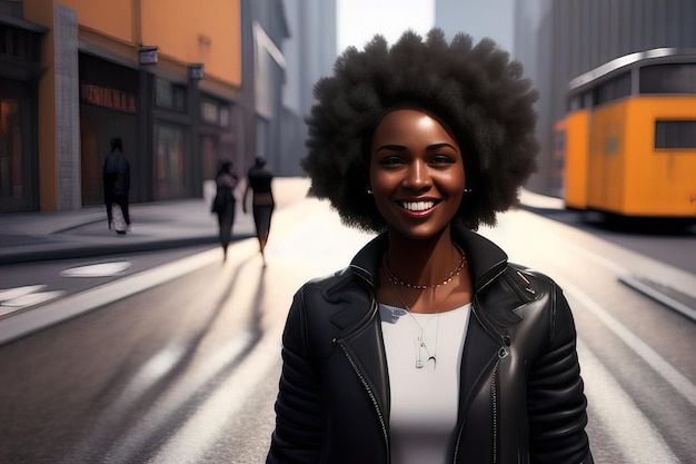 Black woman in the city street Illustration Generative AI