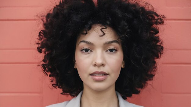 Black woman closeup portrait wears curly afro hair