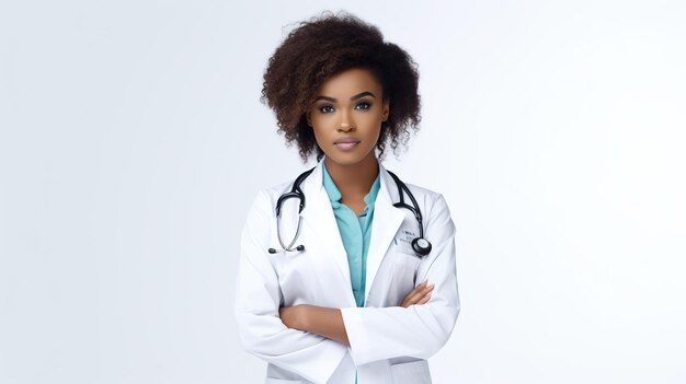 Photo black woman doctor isolated on the white background copy space dei deib concept