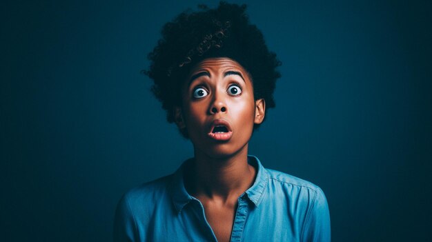 Photo black woman doing a shocked look on tan background