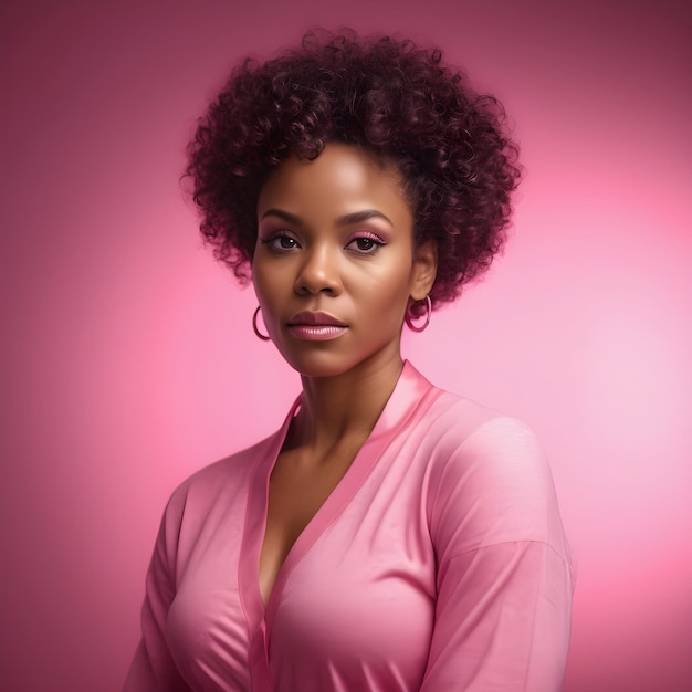 유방암을 기리기 위해 분홍색 옷을 입은 흑인 여성