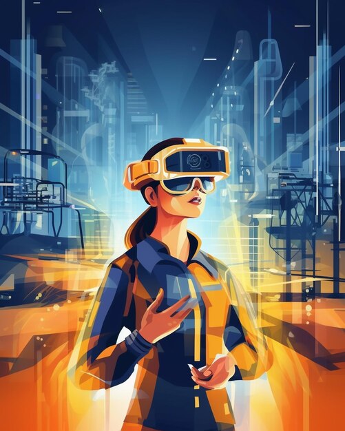 Black woman engineer use augmented mixed virtual reality integrate artificial intelligence combine deep machine learning