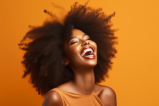 Black woman female american hair fashionable attractive smile model happy expression person african lady afro adult young face beauty portrait