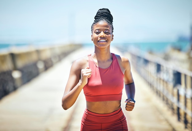 Portrait, start and black woman with race, training and healthy girl  against a studio background. Face, female person and runner with endurance  Stock Photo - Alamy