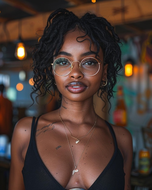 Photo a black woman holding beer at wallpaper