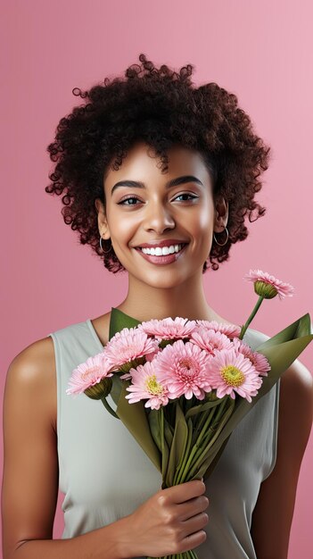 Black woman holding flower bouquet flower shop