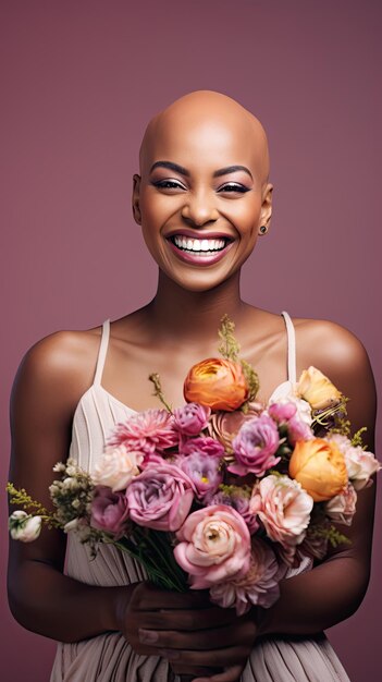 Black woman holding flower bouquet flower shop