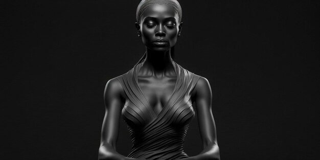 Фото Черная женщина в медитации, созданная с помощью генеративной технологии искусственного интеллекта, высококачественная иллюстрация