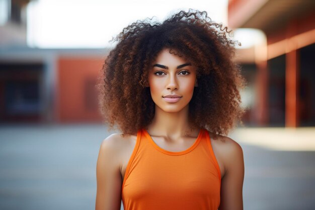 Photo black woman posing in front of the camera on a basketball court