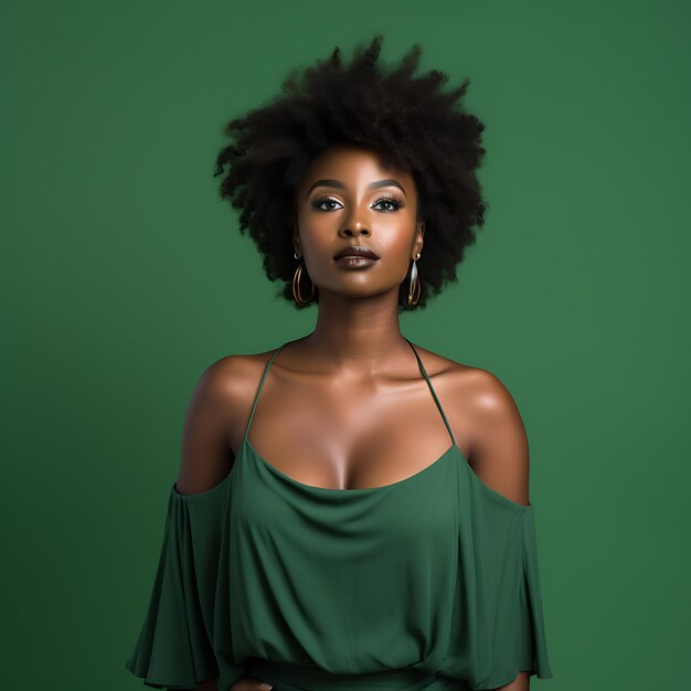 Black woman posing on a green background