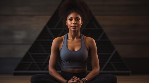 Photo a black woman practicing yoga