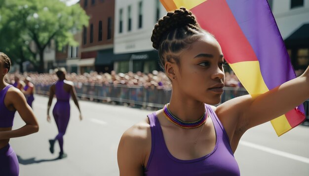 black woman in a pride parade pride month