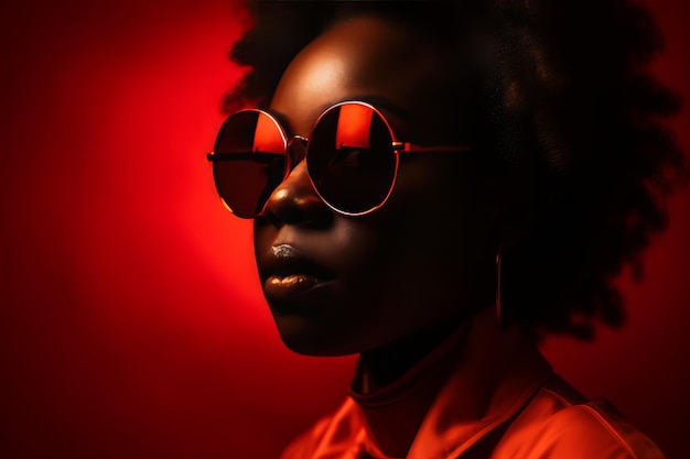 Black woman red background Studio person Generate Ai