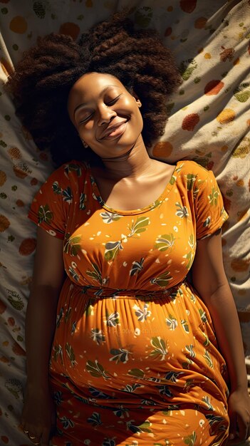 Black woman sleeping smiling on the mattress