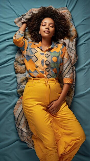 Black woman sleeping smiling on the mattress