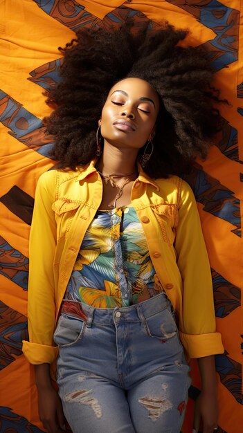 Black woman sleeping smiling on the mattress