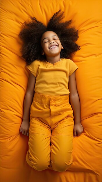 Black woman sleeping smiling on the mattress