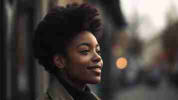 Photo a black woman smiling outside