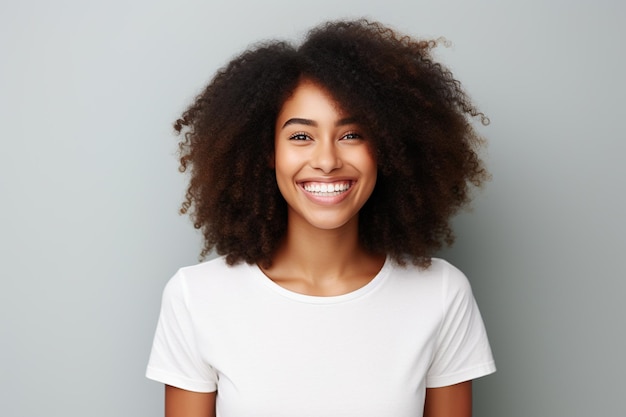 Black woman smiling in a studio