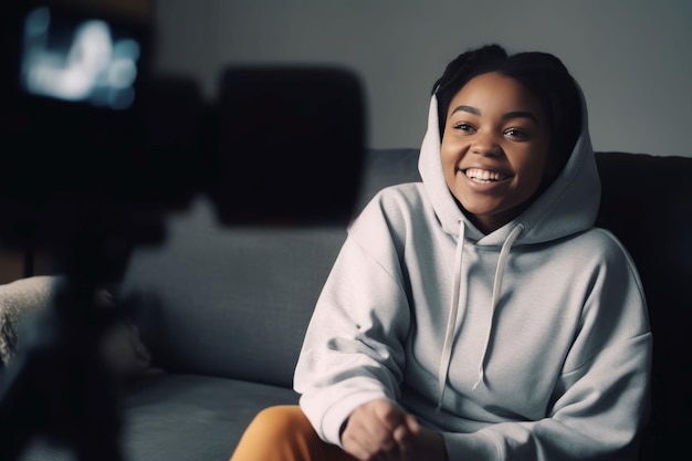 Черная женщина записывает видео Женская улыбка Generate Ai