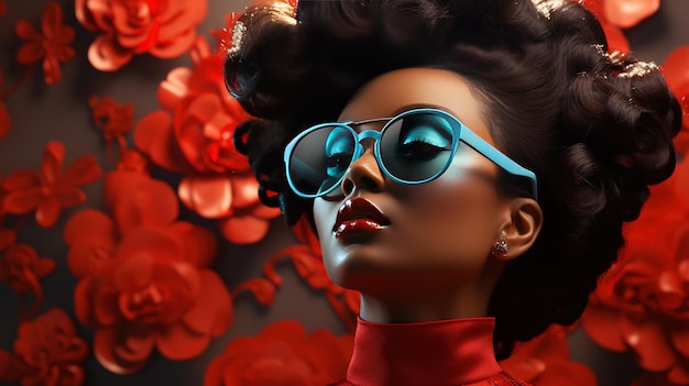 black woman vintage fashion closeup anaglyph photography red