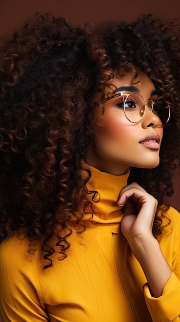 Black woman wearing glasses long curly hair