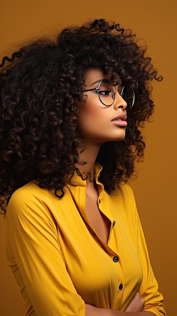 Black woman wearing glasses long curly hair