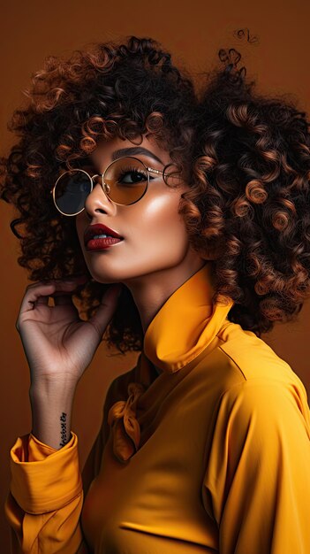 Black woman wearing glasses long curly hair