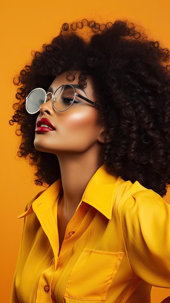 Black woman wearing glasses long curly hair