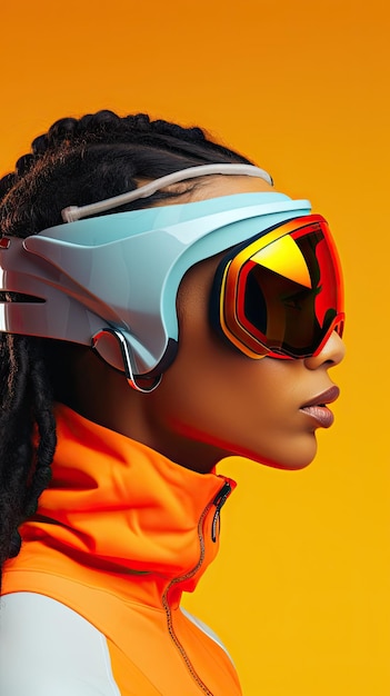 Black woman wearing snow goggle glasses