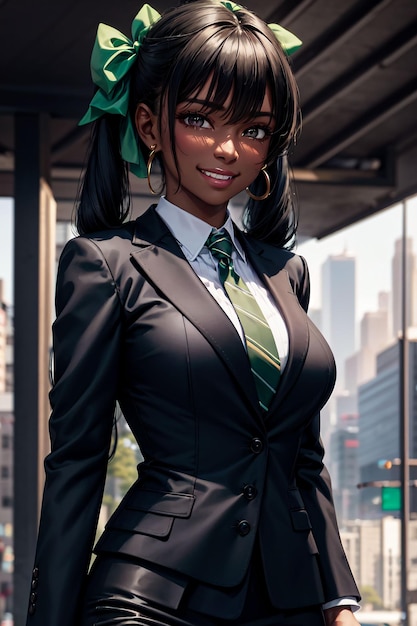 Black woman wearing suit with necktie