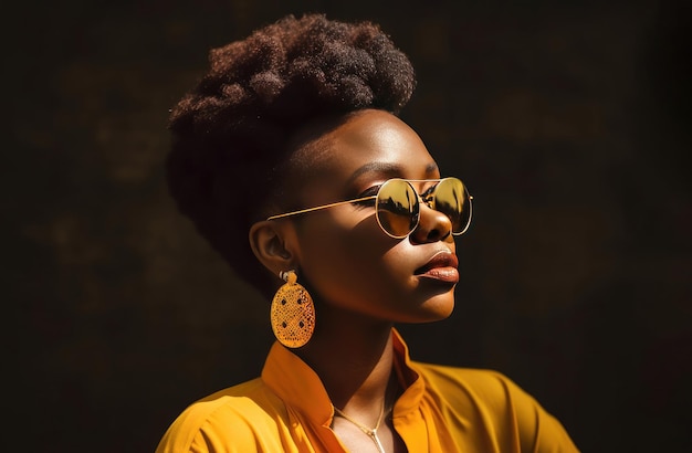 Black woman wearing trendy sunglasses and earrings