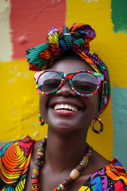 Photo black woman with a beautiful and colorful outfit