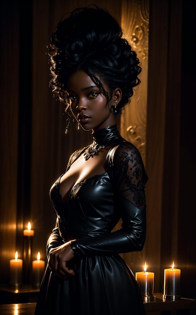 Photo black woman with candlelight in a vintage room portrait of beautiful black woman